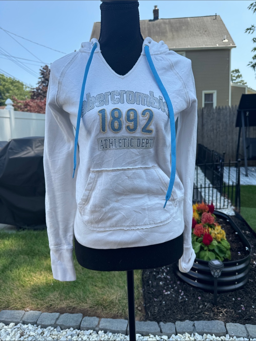 Abercrombie White Hoodie with Blue Drawstrings